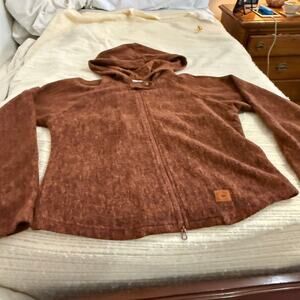 GreenBrand Recycled Full Zip Hoodie Jacket Brown Textured Knit Leaf Button XL